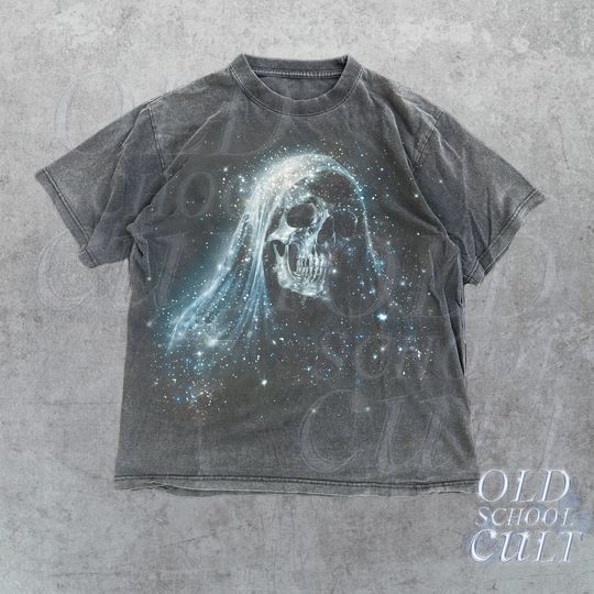 Vintage Reaper 90s Graphic T-Shirt, Retro Dark Art Skull Y2k Shirt, Galaxy Streetwear Gothic Tee, Skeleton Tee, 2000s Emo Oversize Clothes