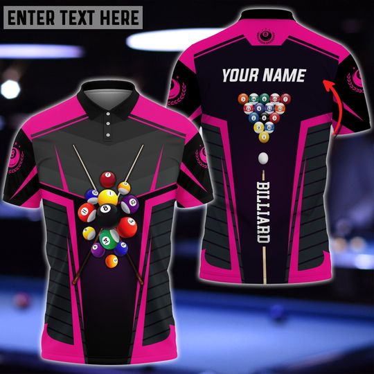 Billiard Personalized Name Pink Unisex Polo Shirt