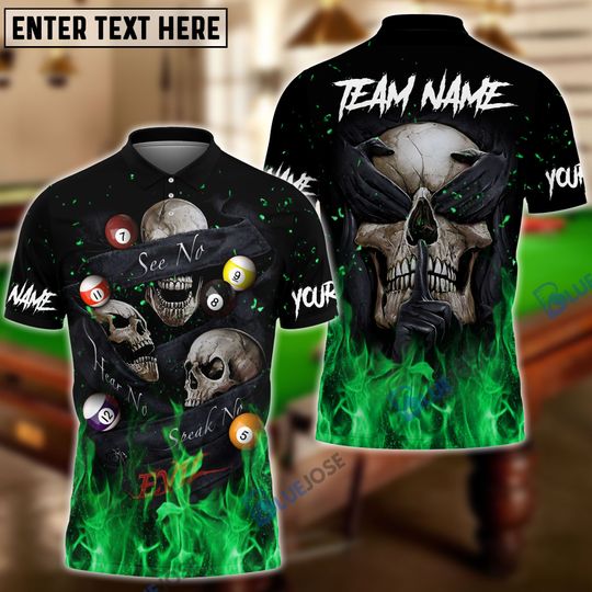 Billiards Flaming Cyan Blinding Skull Personalized Name, Team Name Unisex Shirt