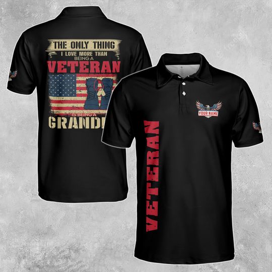 The Only Thing I Love Than Being A Veteran Is Being Grandpa American Vet Men's Polo Shirt