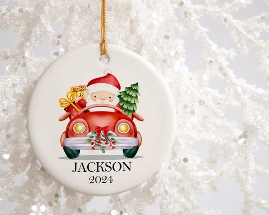 Santa Ornament - Cute Santa Driving Car - Santa Driving Volkswagen  -  Santa Christmas Ornament - Santa Driving