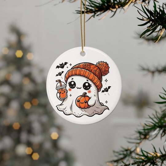 Halloween Ghost With Pumpkin Tree Ornament, Tree Decorations and Horror Decor for Ultimate Fall and Spooky Season.