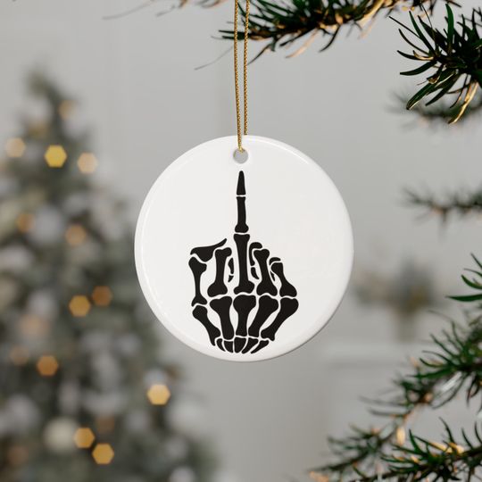 Halloween Creepy Middle Finger Skull, Tree Ornament, Tree Decorations and Horror Decor for Ultimate Fall and Spooky Season.