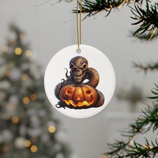 Halloween Creepy Snake With Pumpkin, Tree Ornament, Tree Decorations and Horror Decor for Ultimate Fall and Spooky Season.