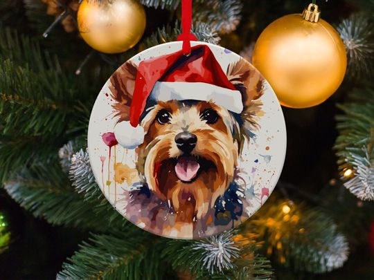 Yorkshire Terrier Christmas Ornament, Round Ceramic Xmas Tree Decor, Yorkshire Terrier Gift For Family, Dog Gift For Christmas Holiday Decor