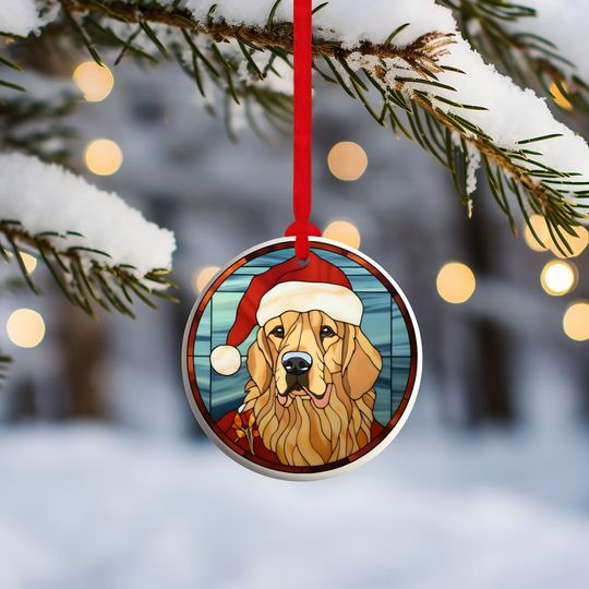 Golden Retriever Round Ceramic Christmas Ornament, Xmas Tree Decor, Gift For Dog And Animal Lover, Gift For Christmas, Holiday Tree Decor