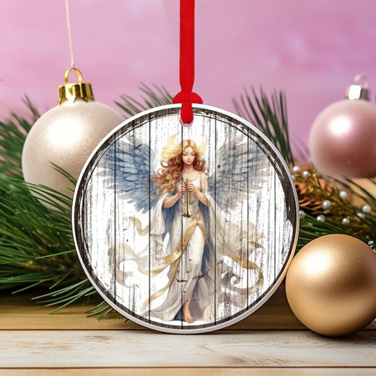 Christmas Angel Round Ceramic Christmas Ornament, Xmas Tree Decor Trendy Gift For Family & Friends Gift For Christmas Holiday Tree Decor