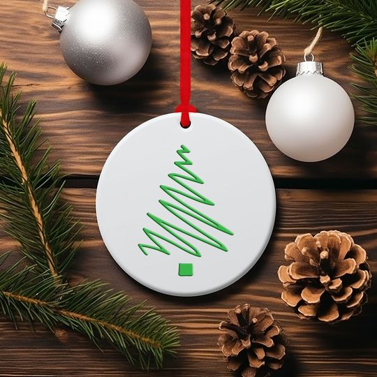 Christmas Tree Round Ceramic Christmas Ornament, Xmas Tree Decor, Trendy Gift For Family And Friends, Gift For Christmas, Holiday Decor