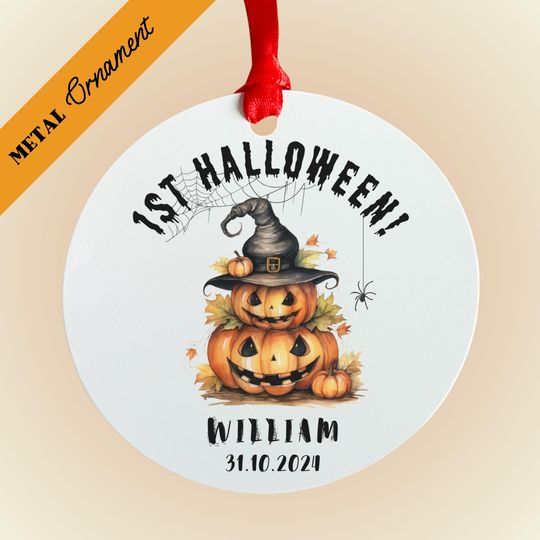 Personalized Baby's 1st Halloween Keepsake | Newborn Jack O Lantern Plaque | Custom Name Halloween Ornament | Baby Milestone Halloween Decor