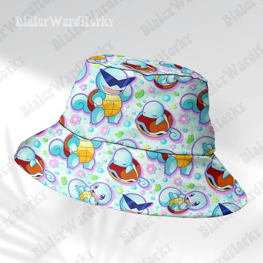 Cool Squirtle Bucket Hat Funny Type Shirt Beach Hat Anime Bucket Squirtle Squad Gifts