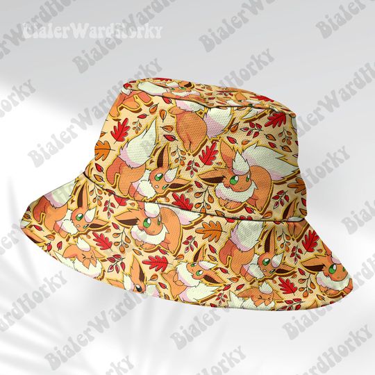 Flareon Autumn Bucket Hat Fire Type Summer Beach Hat Anime Flareon Bucket Gifts