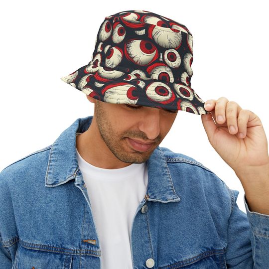 Bucket Hat with Grotesque Eyeballs, Halloween Gift for Him and Her, Goth Scary Style