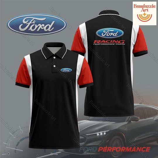 Ford Racing Polo Shirt, Ford Performance Outfits, Ford Car Shirts Men, Ford Logo Short Sleeve Shirt, Gifts For Him, All Over Print Tee