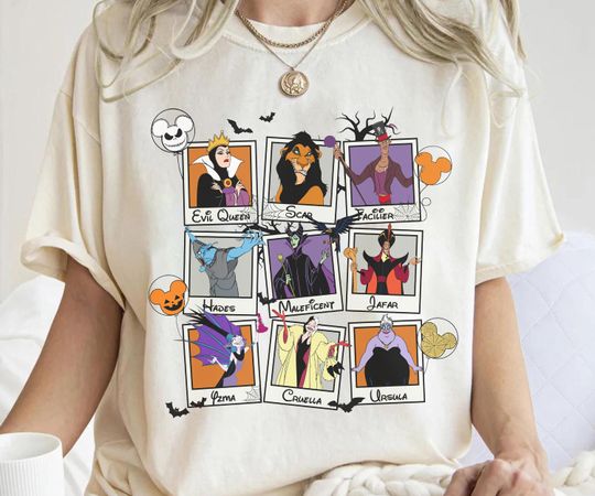 Disney Villains Group Halloween Costume Shirt, Bad Girls Bad Guys Retro Panel T-Shirt