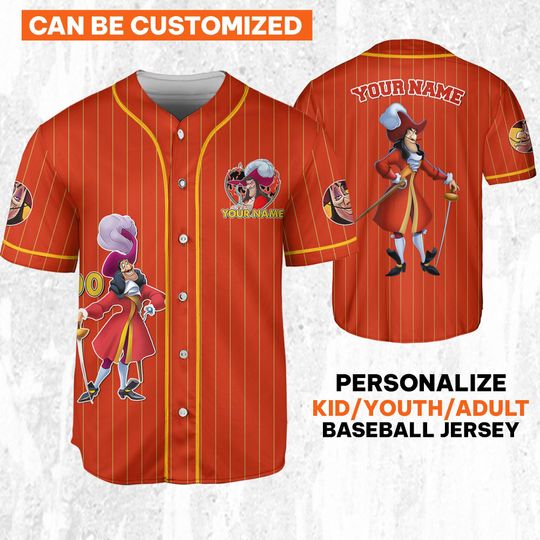 Personalize Disney Peter Pan Captain Hook Baseball Jersey, Halloween Party, Disney Birthday Gift