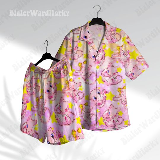 Mew Star Hawaiian Shirt Shorts Psychic Type Shirt Mew Shirt Anime Shirt Mew Gifts