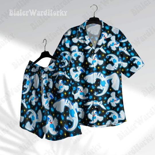 Shiny Lugia Hawaiian Shirt Fly Type Shirt Beach Shirt Anime Shirt Lugia Shirt Gifts