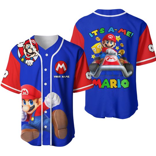 Personalized Mario Baseball Jersey, Super Mario Baseball Shirt For Kids Adult, It's A Me Mario Game T-Shirt, Mario Bros Baseball Unifor