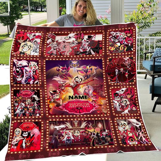 Personalized Hazbin Hotel Quilt Blanket, Alastor Hazbin Hotel Throw Blanke Gift For Kids, Hazbin Hotel Characters
