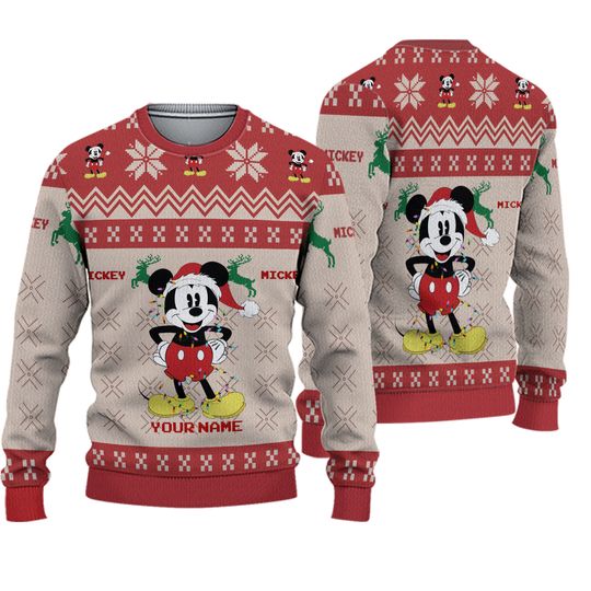 Personalized Disney Christmas Mickey Mouse RedGift for Disney Fans, Matching Sweater For Family, Cute Couple Sweater