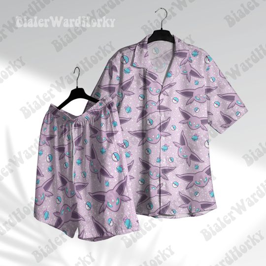 Espeon Mystical Hawaiian Shorts Mystic Type Aloha Shirt Beach Shirt Anime Shirt Espeon Gifts