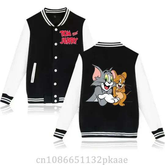 Tom And Jerry Cartoon Baseball Jacket Children's Hip Hop Harajuku Jackets Tops Disney Kid Boys Girls Loose College Coats