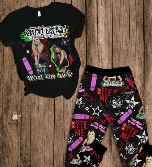 Avril Lavigne Pajamas Set, Avril Lavigne Shirt, Avril Lavigne Women Pajamas, Greatest Hits Tour 2024 Shirt, Avril Lavigne Skirt Pajamas