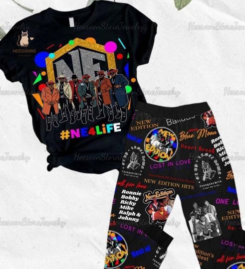 New Edition Pajama Set, New Edition Tshirt, NE Band Holiday Pajamas, NE Band Women Pajamas, New Edition Pajamas Pants, New Edition Shir
