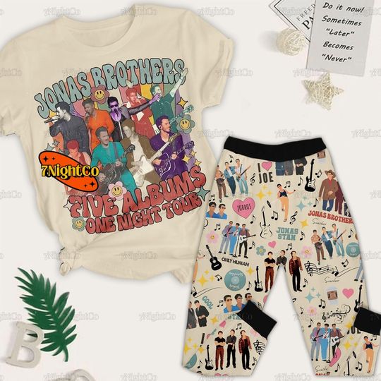Jonas Brothers Pajamas, Jonas Brothers Pajamas Set, Jonas Brother Pajamas Pants, Joe Jonas Shirt, Five Album One Night Shirt