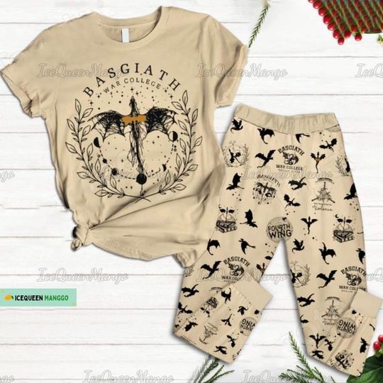Basgiath War College Pajamas, Fourth Wing Shirt, Bookish Dragon Rider Women Pajamas, Violet Sorrengail Holiday Pajams, Halloween Gift