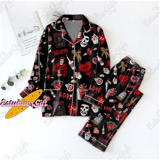 Misfits Skull Pajamas Set, Misfits Band Pajamas, Misfits Skull Shirt, Misfits Skull Gift, Misfits Band Shirt, Misfits Pajamas Set