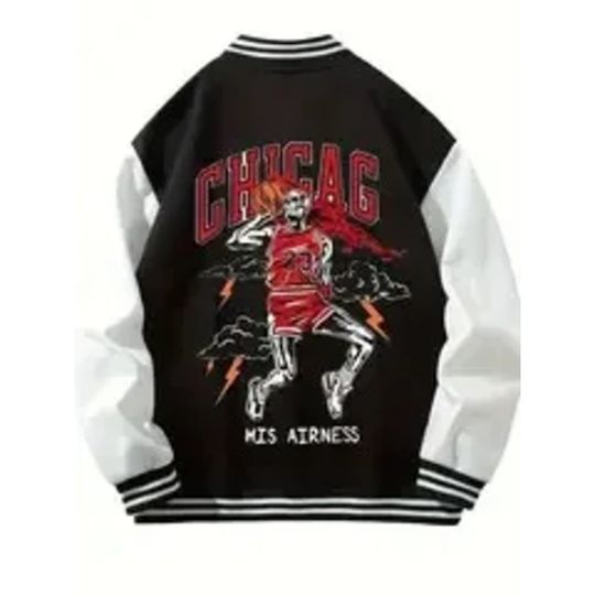 Men's Basketball Varsity Jacket - Color Block Button Up Spring/Fall Baseball Jacket