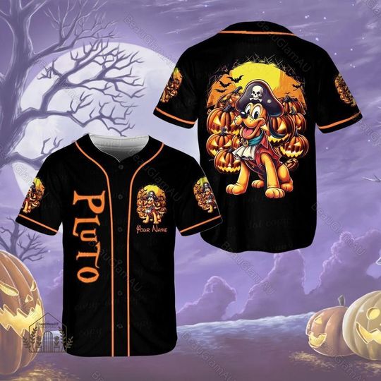 Halloween Disney Pluto Baseball Jersey, Disneyland Pumpkin Jersey, Winnie The Pooh Shirt, Cute Cartoon Shirt, Halloween Jersey Shirt