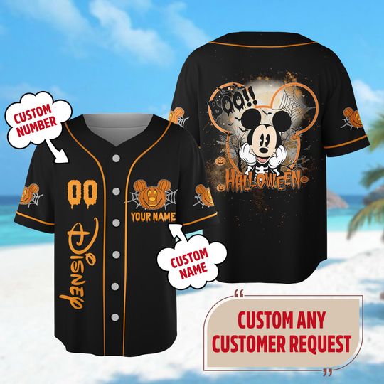 Custom Mickey Mouse Baseball Jersey, Mickey Mouse Halloween Jersey Team, Halloween Jersey Shirt, Magic Kingdom Trip, Trick Or Treat Shirt