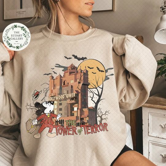 Vintage The Tower Of Terror Disney Halloween Sweatshirt, Mickey Halloween Sweatshirt