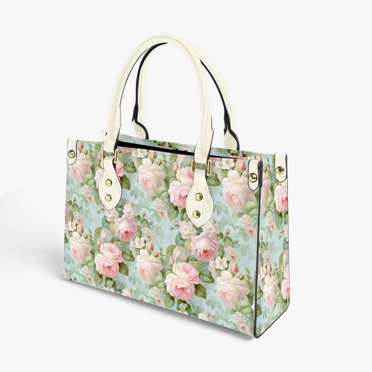 Pink vintage roses Shabby chic style handbag tote, French country, floral, elegant pink flowers bag