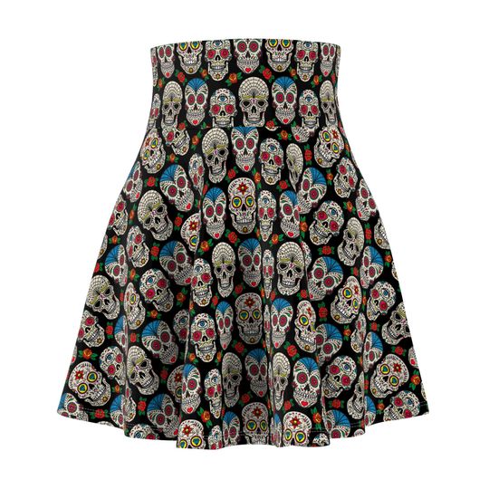 Dia De Los Muertos Halloween Sugar Skull Pattern Women's Skater Skirt