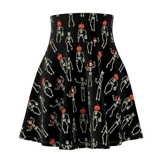 Spooky Halloween Skeletons Pattern Women's Skater Skirt