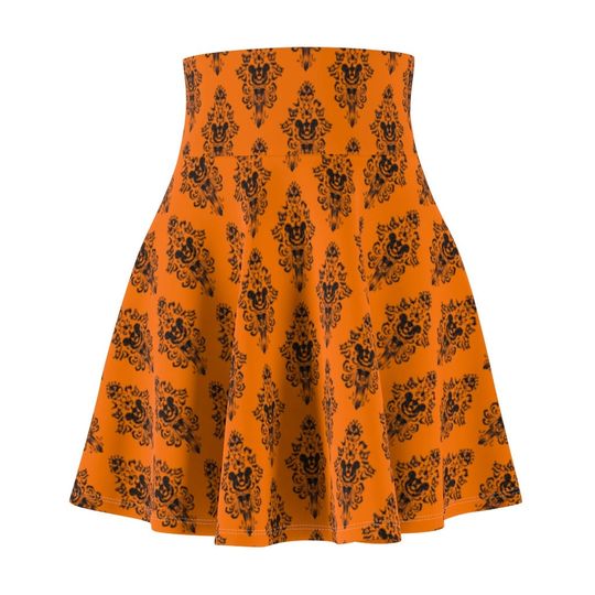 Haunted Mansion Mickey Inspired Orange Skater Skirt- Disney Halloween Skirt- Haunted Mansion - Women's Skater Skirt