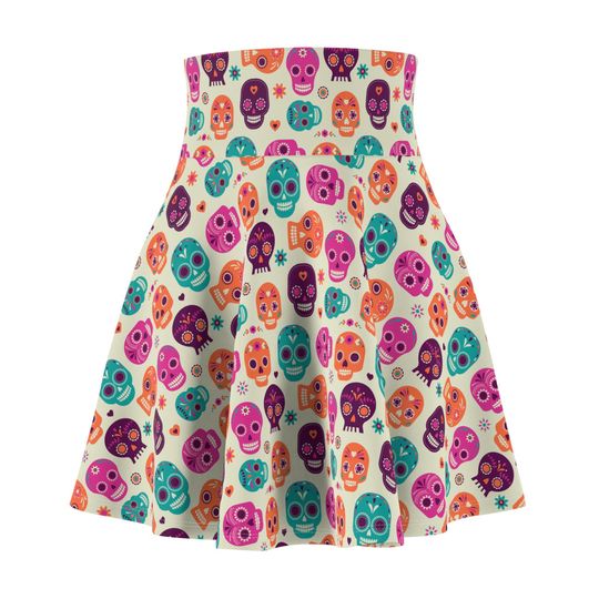 Dia De Los Muertos Halloween Sugar Skull Pattern Women's Skater Skirt