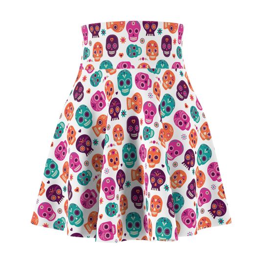 Dia De Los Muertos Halloween Sugar Skull Pattern Women's Skater Skirt