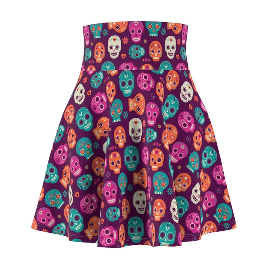 Dia De Los Muertos Halloween Sugar Skull Pattern Women's Skater Skirt