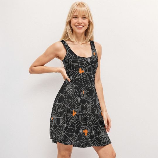Mickey Halloween Dress , Fall Dress for Spooky Season , Halloween Spider Web Dress , Witch Fall Dress