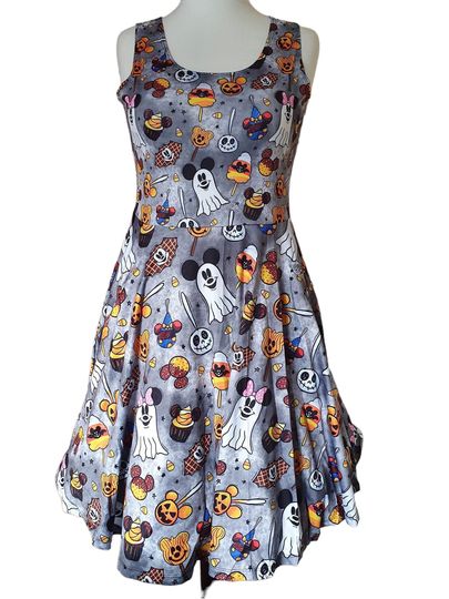 Halloween spooky snacks mouse ghost print skater dress- Sizes S- 5XL plus size