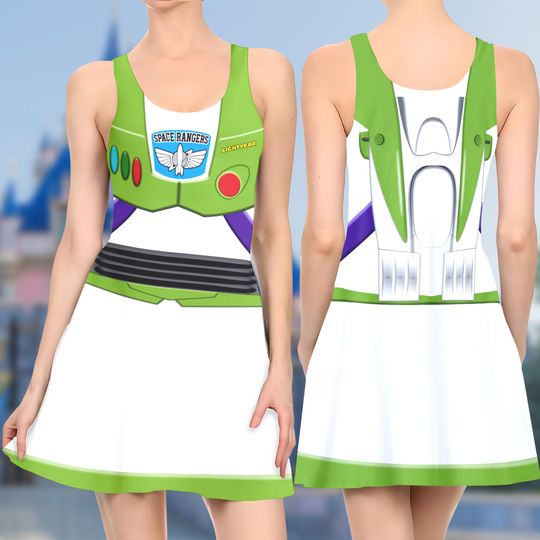 Buzz Lightyear 3D Cosplay Costume Skater Dress, Toy Story Dress, Space Ranger Mom Daughter Dress, Buzz Lightyear Toy Story Dress