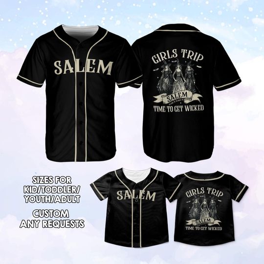 Halloween Girls Trip Salem Baseball Jersey, Witchy Baseball Jersey, Halloween Gothic Witchy Jersey, Family Halloween Party Matching Jersey