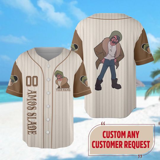 Custom Amos Slade Baseball Jersey, The Fox and the Hound Jersey Shirt, Villain Baseball Jersey Team, Halloween Jersey, Magic Kingdom Shirt