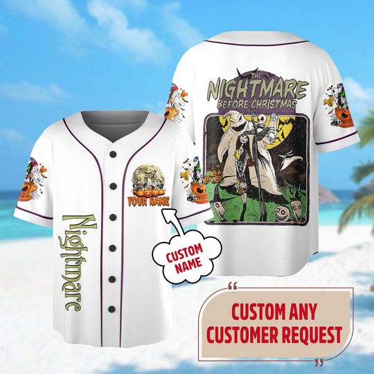 Custom The Nightmare Before Christmas Baseball Jersey, Jack And Sally Oogie Boogie Jersey Shirt, Trick or Treat Shirt, Horror Movie Shirt