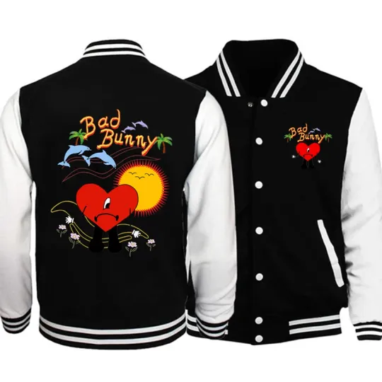 Rapper Bad Bunny Un Verano Sin Ti New Album Baseball Jacket Men Bomber Jacket Outerwear Streetwear Hip Hop Baseball Uniform Coat