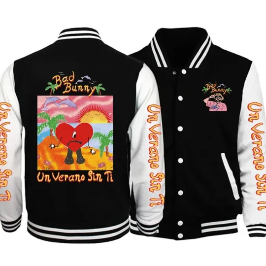Rapper Bad Bunny Un Verano Sin Ti Print Men Women Jacket Coat Sweatshirts Hoodie Baseball Uniform Cardigan Hip Hop Clothes Tops